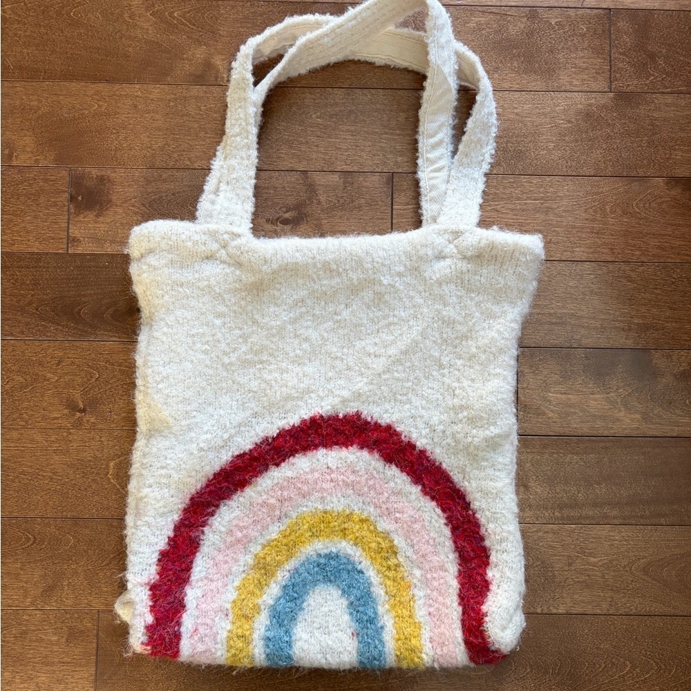 Free People Rainbow Fuzzy Tote Bag Cream Wool Blend Boho Shoulder Bag